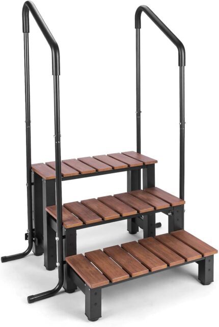 Hot tub Steps with handrails 550 LB Load Capacity above Ground Stairs Pool Steps Three Steps hot tub Steps with Railing RV Steps with Handrails Outdoor Spa Bathtub Step Ladder with Handrails