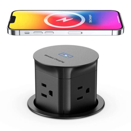 Jgstkcity Pop Up Outlet with 15W Wireless Charger,4 Outlets 15A,Splash Resistant