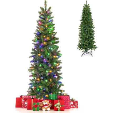 GOFLAME 5ft Pre-lit Pencil Christmas Tree,Artificial Christmas Tree with 180 LED Lights