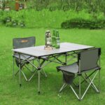 Camping Folding Table and Chairs Set,Aluminum Egg Roll Table with Easy Carrying Bag for Indoor,Outdoor,Camping,Picnic,Backyard,Set 5 Piece and Camping Table for 4 Person,White.