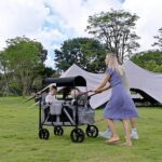 Elite Pro All-Terrain 4 Seater Wagon Stroller for Kids - Heavy-Duty 300lb Capacity,One-Hand Fold Design,High Seats with 5-Point Harness,Adjustable Canopy and Handlebars,Light Grey