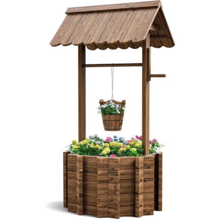 UDPATIO Wishing Wells for Yard,Large Wooden Wishing Well Planter for Outdoors