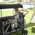 Elite Pro All-Terrain 4 Seater Wagon Stroller for Kids - Heavy-Duty 300lb Capacity,One-Hand Fold Design,High Seats with 5-Point Harness,Adjustable Canopy and Handlebars,Light Grey