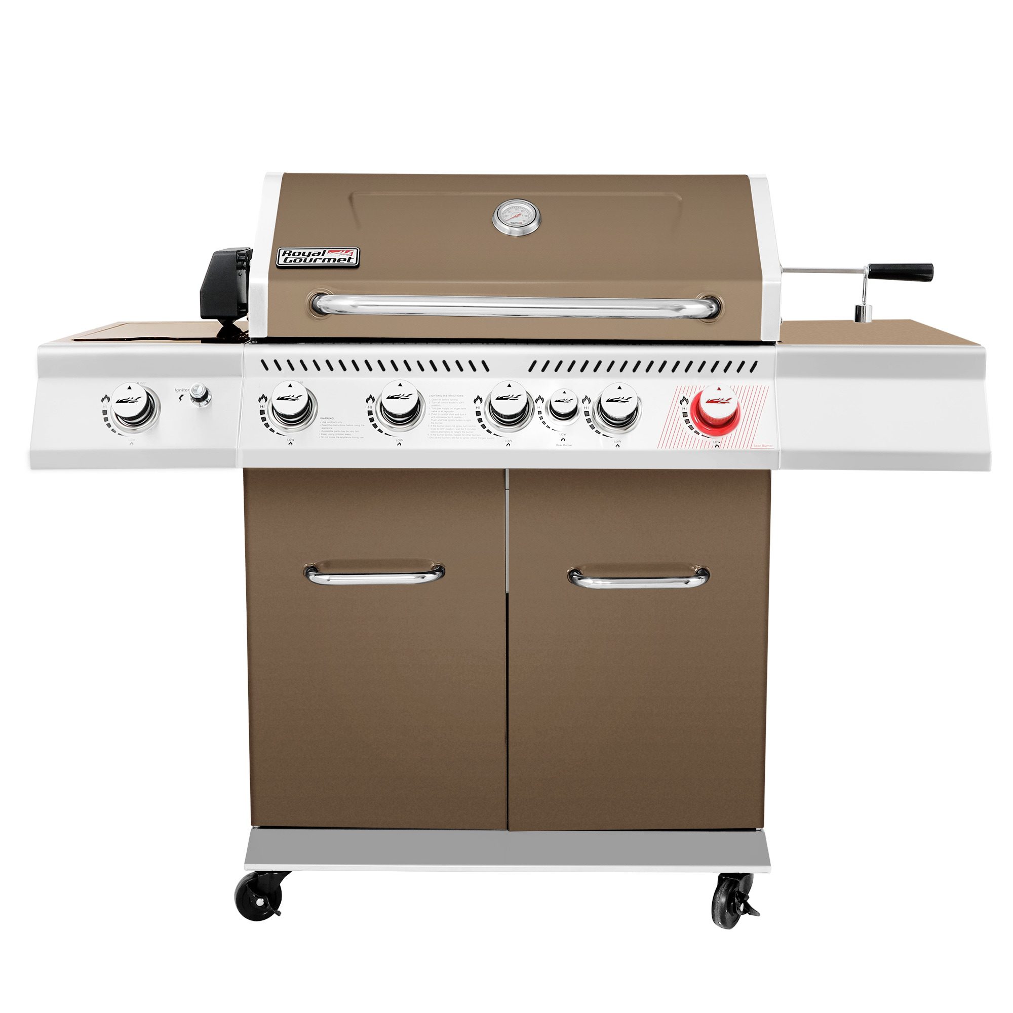 Royal Gourmet Brown 5-Burner Liquid Propane Gas Grill with 1 Side Burner with Rotisserie Burner GA5403C Royal Gourmet Brown 5-Burner Liquid Propane Gas Grill with 1 Side Burner with Rotisserie Burner GA5403C