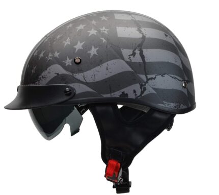 Vega Helmets Warrior Motorcycle Half Helmet with Sunshield for Men Women,Adjustable Size Dial DOT Half Face Skull Cap for Bike Cruiser Chopper Moped Scooter ATV Medium,Patriotic Flag Graphic