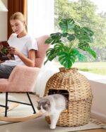 SETVSON Handwoven Rattan Cat Litter Box Enclosure with Cat Litter Box