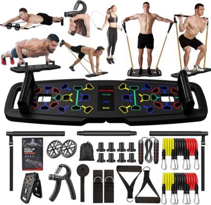 22-in-1 Home Gym Equipment,Portable Push Up Stands Press Up Board Handles for floor Home Gym Systems with 36 Gym Accessories,Resistance Band Bar,Abdominal Rollers