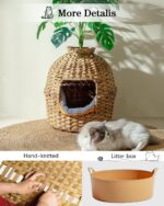 SETVSON Handwoven Rattan Cat Litter Box Enclosure with Cat Litter Box
