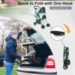 4 Wheel Dog Stroller,Wedyvko Foldable Pet Stroller with Storage Basket and Cup Holder for Small Medium Dogs & Cats (Blue-green)