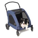 Tikysky 4 Wheel Pet Stroller for Dog and Cat,Light Foldable,Breathable Mesh Windows,Blue