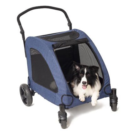 Tikysky 4 Wheel Pet Stroller for Dog and Cat,Light Foldable,Breathable Mesh Windows,Blue