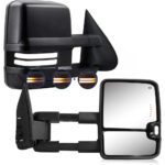 Sanooer Tow Mirrors with Power Adjusted Heated Glass Running Light&Turn Signal Light Backup Lamp Black