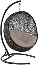 EEI739BEISET Encase Wicker Rattan Outdoor Patio Porch Lounge Egg,Swing Chair with Stand,Beige