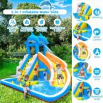 Water Slide,5 in 1 Dolphin Inflatable Bounce House for Kids- Climbing Wall Splash Pool Water Cannon Basketball Rim - 480W Blower - for Indoor Outdoor Backyard Birthday Party