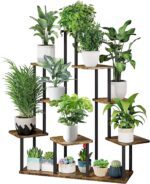 YOCOMEY 9 Tier Wood Tall Plant Stand Metal Rack Indoor,Multiple Flower Pot Holder Shelves Corner Rack,Planter Shelf Display Rack Storage Organizer for Patio Living Room Balcony Garden(Black)