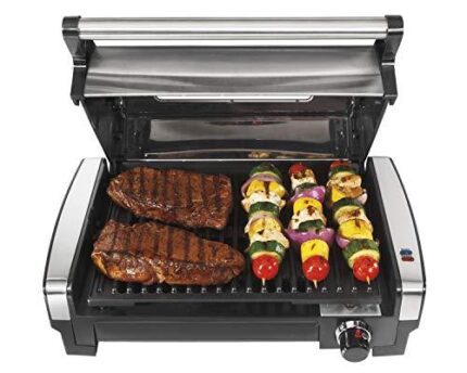 Hamilton Beach Electric Indoor Searing Grill with Viewing Window and Removable EasytoClean Nonstick Plate,6Serving,ExtraLarge Drip Tray,Stainless Steel 25361