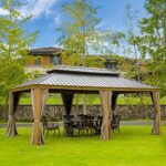 Outdoor Hardtop Gazebo 2021 New ?C Galvanized Steel Double Roof,Patio Gazebo Canopy with Privacy Curtains and Netting,WoodLooking Finish Aluminum Frame Cavus 12'X20?? by domi outdoor living