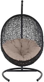 EEI739BEISET Encase Wicker Rattan Outdoor Patio Porch Lounge Egg,Swing Chair with Stand,Beige