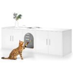 Amunrbrek Cat Litter Box Enclosure Furniture with Double Room,White