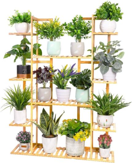 Medla Bamboo Plant Shelf,Multi-Function Plant Holder with 9 Shelves,Vertical Design Flower Pot Stand,Ideal for Home,Balcony,Terrace,Garden,Office,Coffee ?C 123 x 89 x 19.5 cm,Maximum Load 95