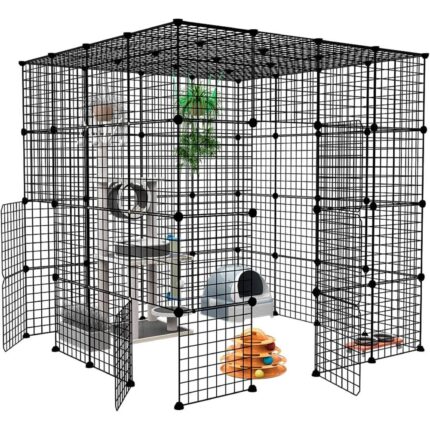 AOjingbei Large Cat Cage Enclosure Indoor Cat Playpen Metal Wire 4-Tier Kennels Crate Ideal