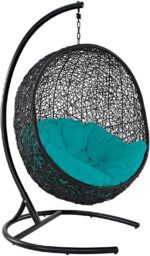 EEI739BEISET Encase Wicker Rattan Outdoor Patio Porch Lounge Egg,Swing Chair with Stand,Beige