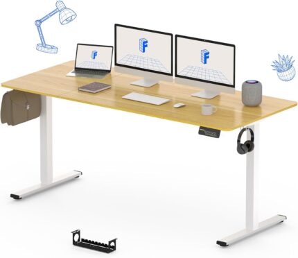 FlexiSpot E1 Plus ONE PIECE Electric Standing Desk Height Adjustable Sit Stand Desk with Memory Smart Panel(100 * 60cm,White Frame+White Desktop)