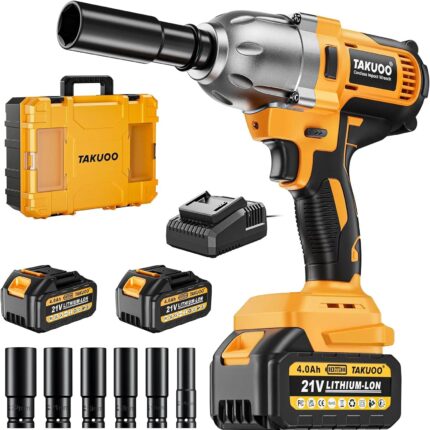 Takuoo Cordless 1/2 inch Brushless Impact Wrench for Car Home