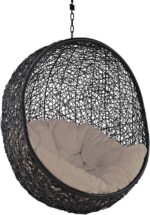 EEI739BEISET Encase Wicker Rattan Outdoor Patio Porch Lounge Egg,Swing Chair with Stand,Beige
