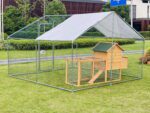 Phonjoroo Large Walk-in Metal Chicken Coop Poultry Cage Hen House Chicken House for Farm Up to 12 Chickens 10?? L x 6.6?? W x 6.6?? H w/Chicken Run Cover for Farm Home use (79.2'' H x 79.2'' W x 120'' D)
