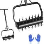 Seeutek 18 Inch Rolling Lawn Aerator 46in Handle,Manual Aerator Lawn Tool