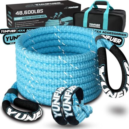 YUNFUER Kinetic Recovery Tow Rope with 2 UHMWPE Soft Shackles