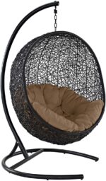 EEI739BEISET Encase Wicker Rattan Outdoor Patio Porch Lounge Egg,Swing Chair with Stand,Beige