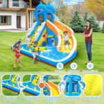 Water Slide,5 in 1 Dolphin Inflatable Bounce House for Kids- Climbing Wall Splash Pool Water Cannon Basketball Rim - 480W Blower - for Indoor Outdoor Backyard Birthday Party
