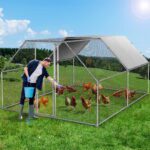 Dextrus Chicken Run Coop 13.1 x 9.8 x 6.4 ft Large Metal Chicken Coop Spire Shaped,Walk-in Hen Cage,Outdoor Poultry Cage with Waterproof Cover and Wire Mesh for Backyard,Yard Outdoor