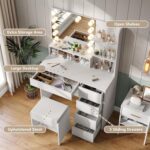 Furniouse Vanity Mirror with Lights and Table Set with 5 Drawers