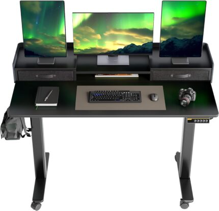 Claiks Height-Adjustable Electric Desk with Keyboard Tray,120 x 60 cm,Electric Desk,Height-Adjustable Computer Desk with Memory Function,Standing Desk,White