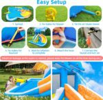 Water Slide,5 in 1 Dolphin Inflatable Bounce House for Kids- Climbing Wall Splash Pool Water Cannon Basketball Rim - 480W Blower - for Indoor Outdoor Backyard Birthday Party