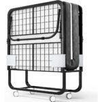 EconoHome Folding Bed with Mattress - Portable Foldable Roll Away Adult Bed for Guest