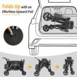 Elite Pro All-Terrain 4 Seater Wagon Stroller for Kids - Heavy-Duty 300lb Capacity,One-Hand Fold Design,High Seats with 5-Point Harness,Adjustable Canopy and Handlebars,Light Grey