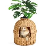 SETVSON Handwoven Rattan Cat Litter Box Enclosure with Cat Litter Box
