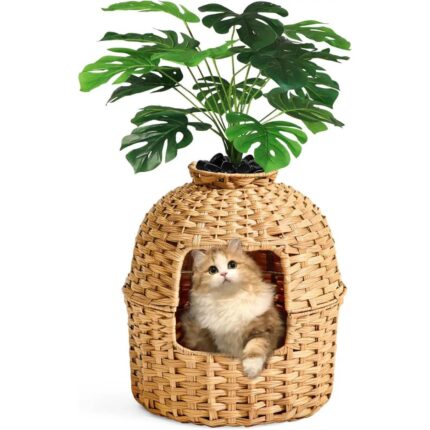 SETVSON Handwoven Rattan Cat Litter Box Enclosure with Cat Litter Box
