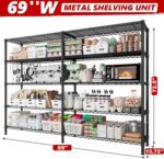 REIBII 69" W Storage Shelves Heavy Duty Load 1600LB,Garage Shelving 5-Tier Wire Shelving
