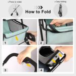 4 Wheel Dog Stroller,Wedyvko Foldable Pet Stroller with Storage Basket and Cup Holder for Small Medium Dogs & Cats (Blue-green)