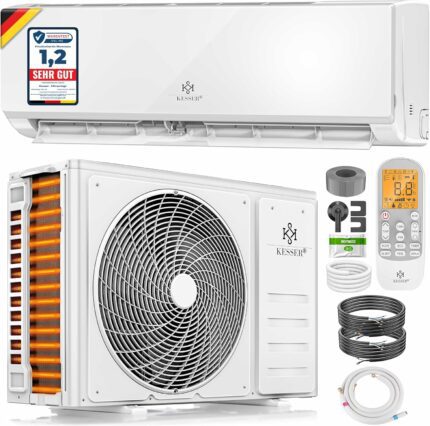 KESSER? Split Air Conditioning Set with WiFi / App Function - Cooling A++ + / Heating A+,Refrigerant R32,LCD Display,Remote Control and Timer Function,Includes Complete Mounting Material