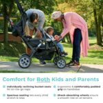 Gaggle by Foundations Compass Quad 4 Seat Stroller | 4-Seat Stroller for Daycare | Oversized UV Blocking Canopy | 5-Point Harness | Easy Loading | Storage Bucket | Teal