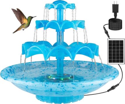 3 Tier DIY Solar Fountain with 24-Hours Working and Lights