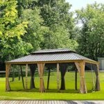 Outdoor Hardtop Gazebo 2021 New ?C Galvanized Steel Double Roof,Patio Gazebo Canopy with Privacy Curtains and Netting,WoodLooking Finish Aluminum Frame Cavus 12'X20?? by domi outdoor living