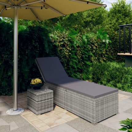 Rattan Sun Lounger With Cushions & Table