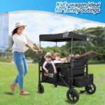 4 Seater Wagon Stroller,Foldable All-Terrain Quad Wagon Stroller with Canopy,Detachable Tray,Adjustable Handle,High Seat & Large Storage,Black